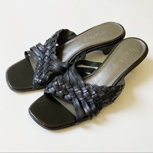 Braided Leather Kitten Heel Sandals Size 6